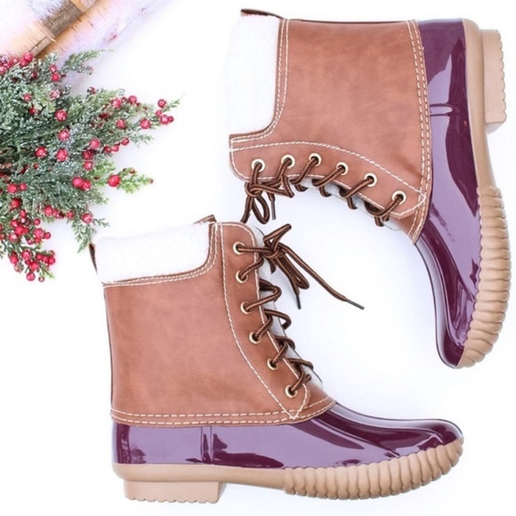 Sherpa Fur Winter Wine Duck Fall Boots - Picture 2 of 4